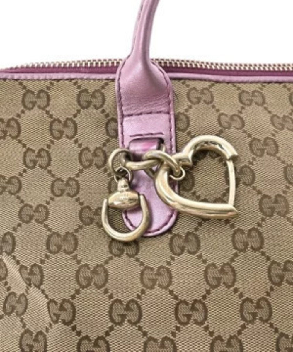 Gucci GG Canvas Heart Bit satchel beige monogram metallic pink leather - Picture 9 of 10